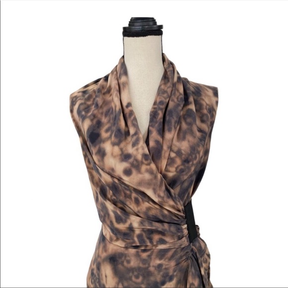 All saints Spitalfields 100% silk animal print drapery wrap sleeveless dress - Picture 4 of 8